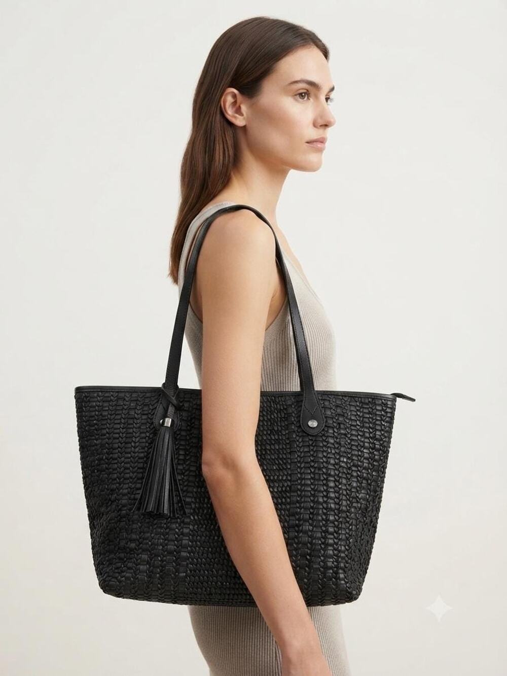 Patricia Nash XLarge black woven/tassel tote, shoulder bag tote